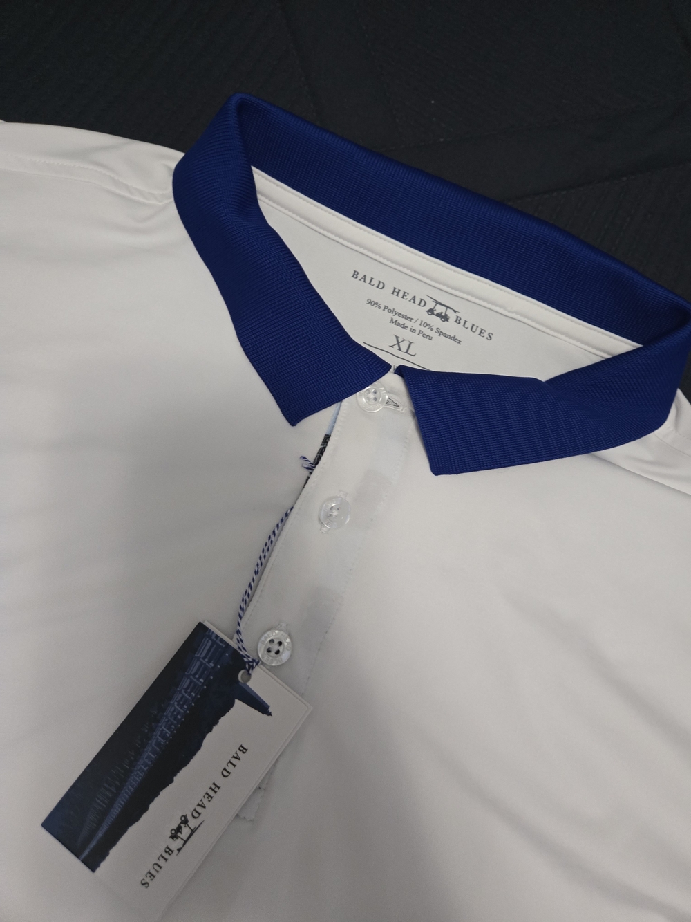 Bald Head Blues NWT "Golf For Cops" Men's White Polo with Blue Collar Size Xl